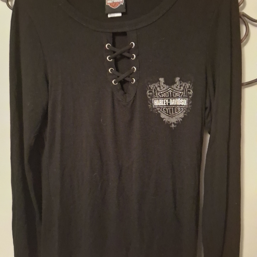 Harley-Davidson Black Lace-Up Long Sleeve Top